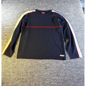 Unionbay Sweater Mens Large Navy Blue Striped Ribbed Trim Tight Knit Warm Winter